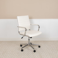 Flash Furniture BT-20595M-1-WH-GG Mid-Back White LeatherSoft Contemporary Ribbed Executive Swivel Office Chair